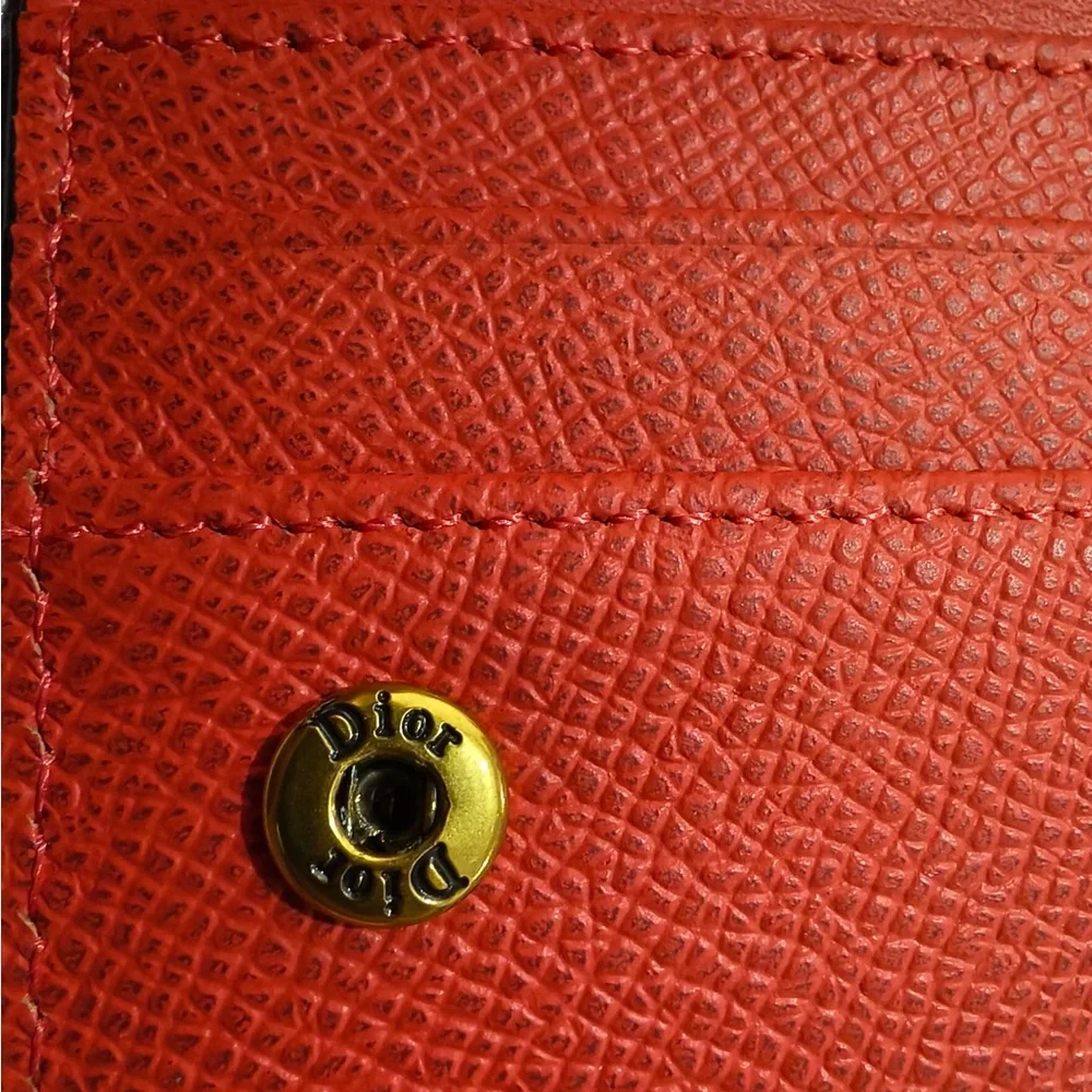 Dior Red Grained Leather Saddle Card Case with Gold 'D' Charm
